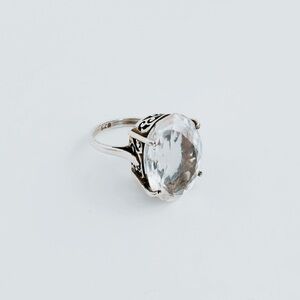 Vintage 1960s Natural White Amethyst Sterling Filigree Statement Ring